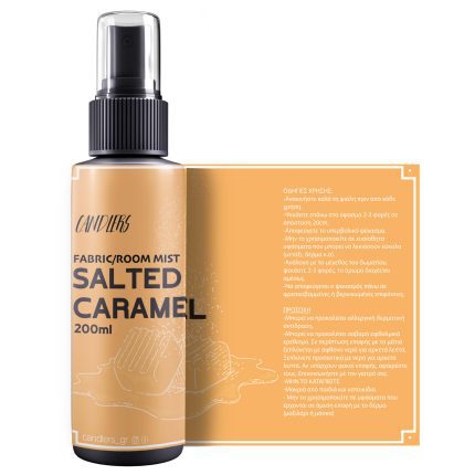 Salted Caramel - Fabric Room Mist 200ml. Eίναι ο ιδανικός τρόπος για να ανανεώσετε την ατμόσφαιρα του σπιτιού σας και να χαρίσετε στα υφάσματα μια υπέροχη αρωματική αίσθηση που διαρκεί. Με λίγους μόνο ψεκασμούς, μπορείτε να φρεσκάρετε κουρτίνες, ριχτάρια, χαλιά, καναπέδες, μαξιλάρια, ακόμη και τα ρούχα σας, χαρίζοντάς τους την αίσθηση καθαριότητας και φρεσκάδας που αγαπάτε.