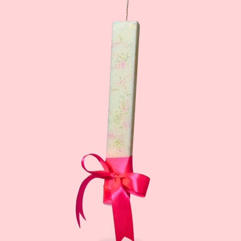 Πασχαλινή λαμπάδα πλακέ από κερί σόγιας με κορδέλα