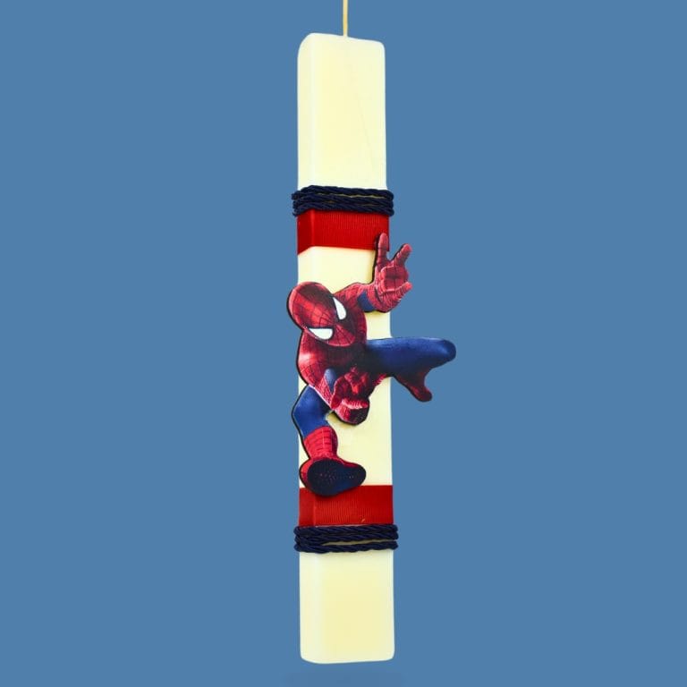 Πασχαλινή λαμπάδα πλακέ από κερί σόγιας Spiderman