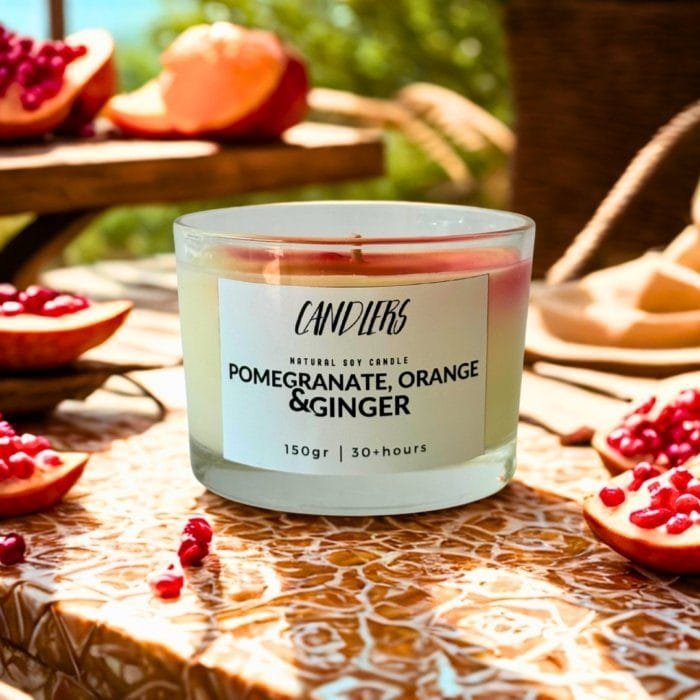 Αρωματικό κερί σόγιας 150γρ με άρωμα pomegranade, orange & ginger