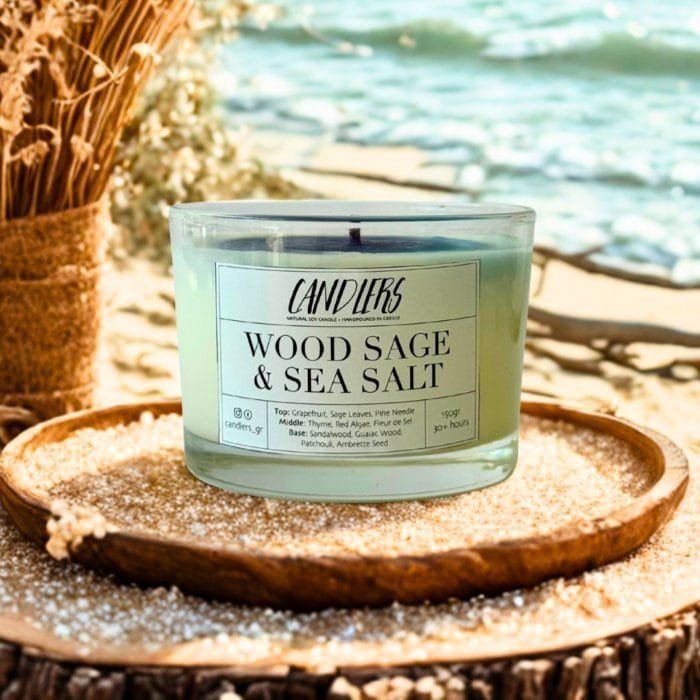 Αρωματικό κερί σόγιας 150γρ με άρωμα wood sage & sea salt