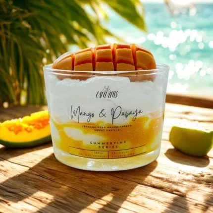 Αρωματικό κερί σόγιας 180gr με άρωμα Μάνγκο & Παπάγια 180gr. Καλοκαιρινή συλλογή