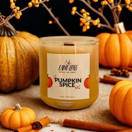 φυτικό κερί σόγιας 220 γραμμαρίων κεριού, με άρωμα pumpkin spice