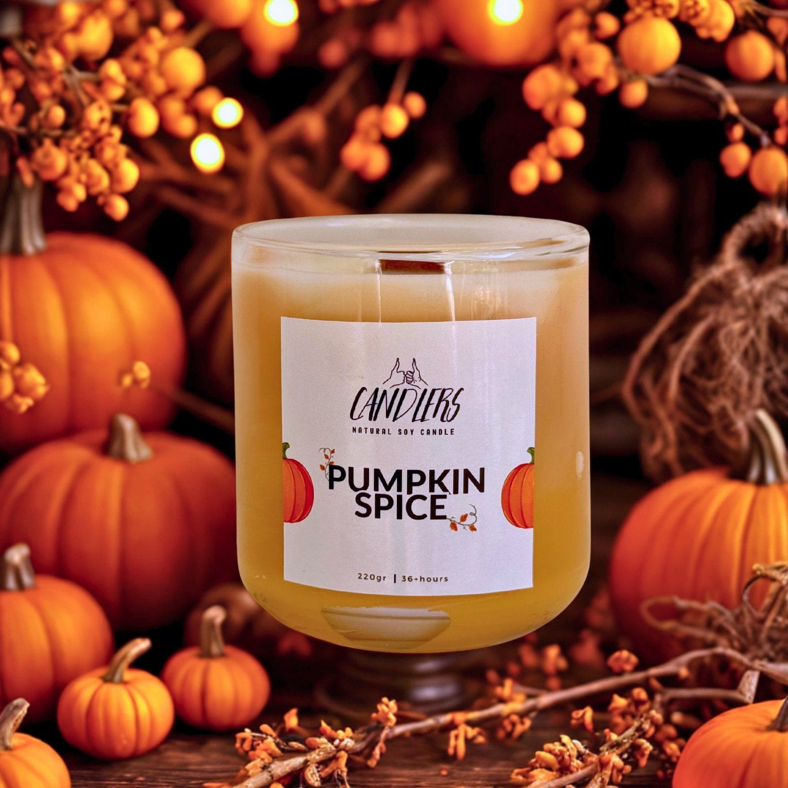 Pumpkin Spice new φυτικό κερί σόγιας 220 γραμμαρίων κεριού, με άρωμα pumpkin spice