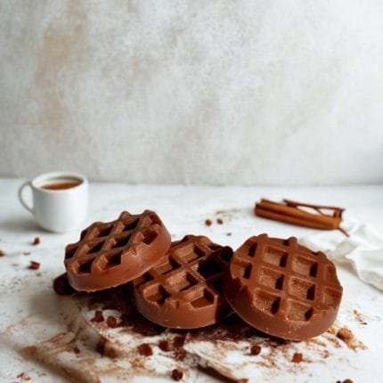 Κερί σόγιας με άρωμα μουστοκούλουρο, τοποθετημένο σε ξύλινη επιφάνεια, δίπλα σε φρεσκοψημένα κουλουράκια και ζεστή φθινοπωρινή ατμόσφαιρα.