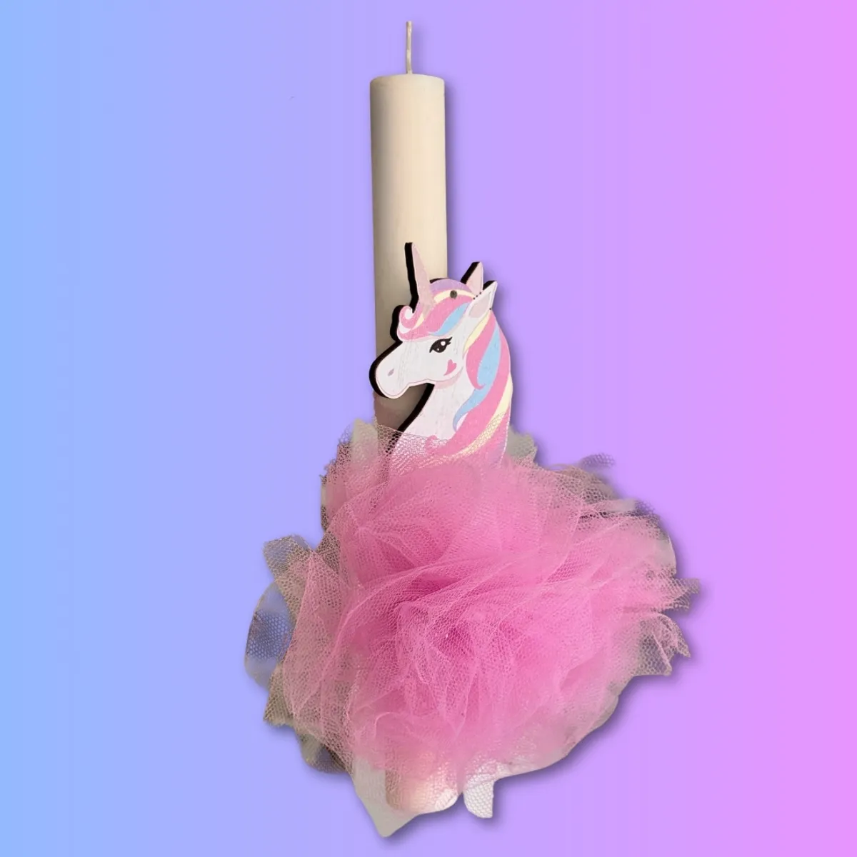 Λαμπαδα μονόκερος Πασχαλινή λαμπάδα από κερί σόγιας με διακοσμητικό μονόκερο