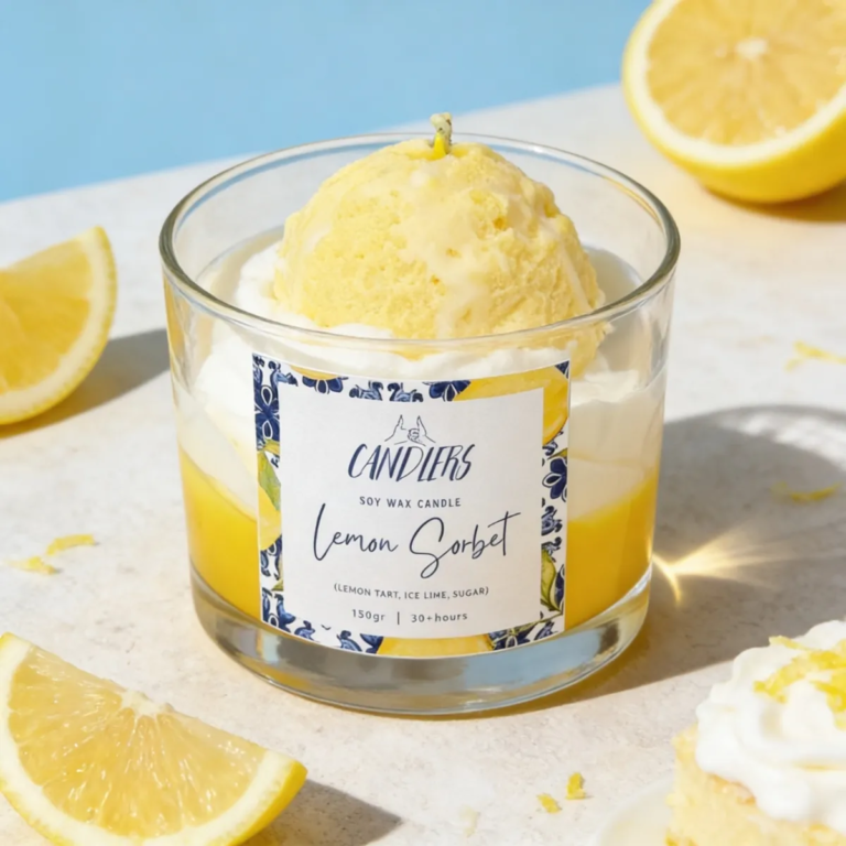Αρωματικό κερί σόγιας 150gr με άρωμα Lemon Sorbet. Καλοκαιρινή συλλογή
